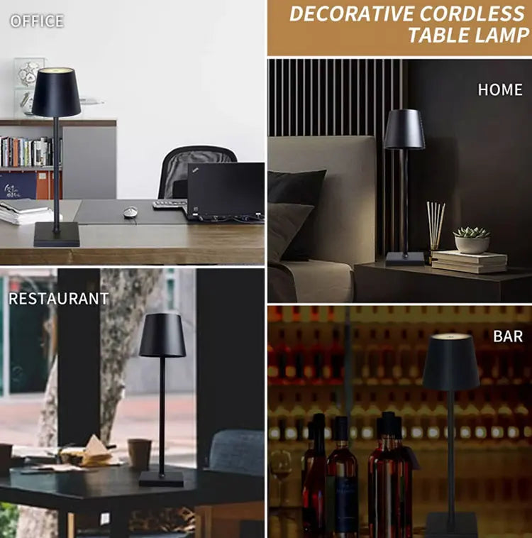 IP54 Waterproof Cordless Table Lamp – Touch Dimming, USB Rechargeable, Hotel Style