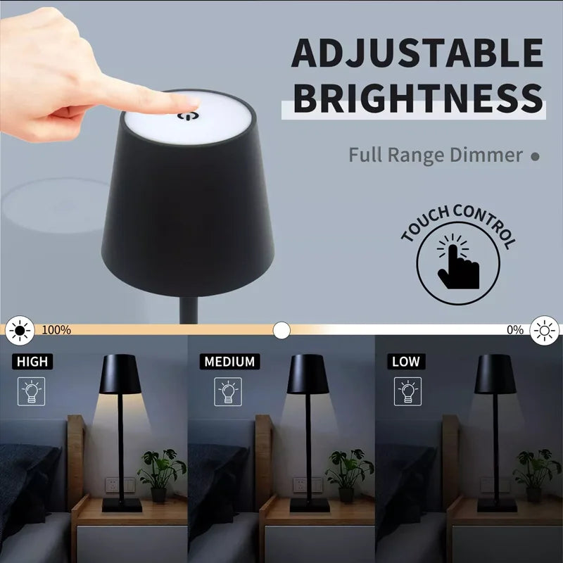 IP54 Waterproof Cordless Table Lamp – Touch Dimming, USB Rechargeable, Hotel Style