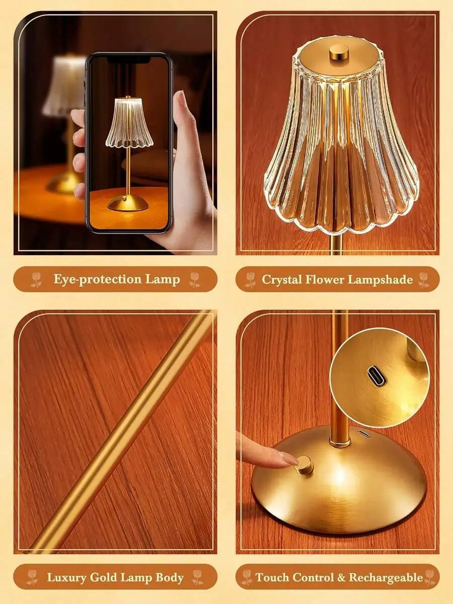 Cordless LED Table Lamp – USB Rechargeable, Gold Brass, Indoor/Outdoor