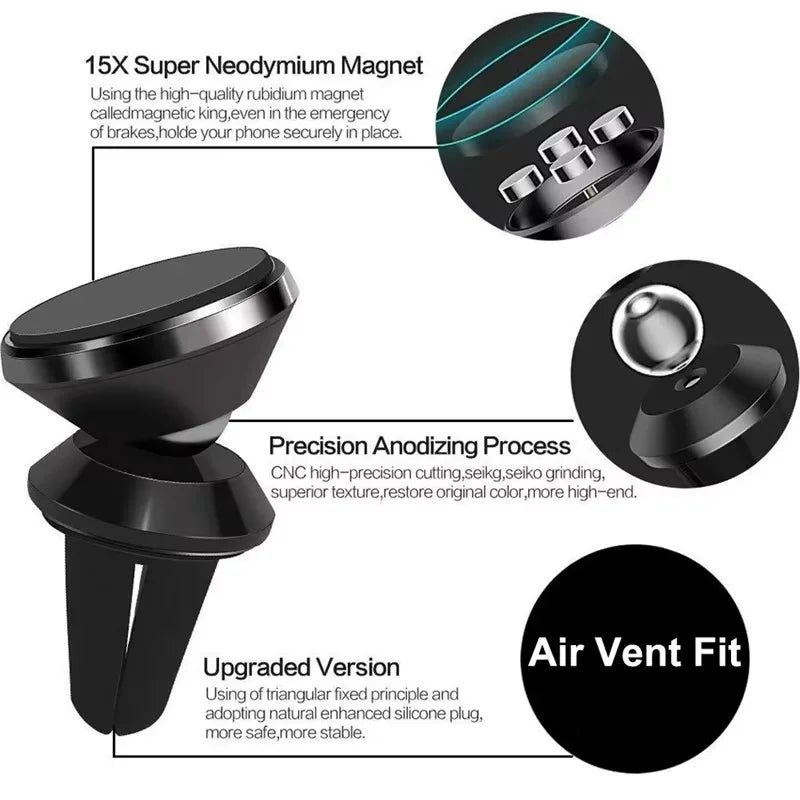 Magnetic Car Phone Holder – Air Vent Clip Mount, 360° Adjustable, Universal Fit