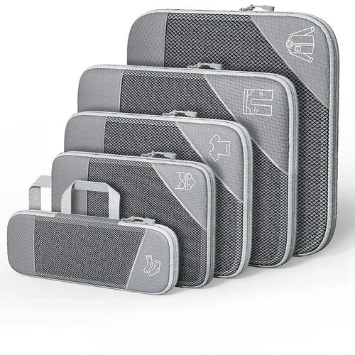 5-Piece Mesh Compression Packing Cubes – Lightweight Travel Organizer Set for Suitcases