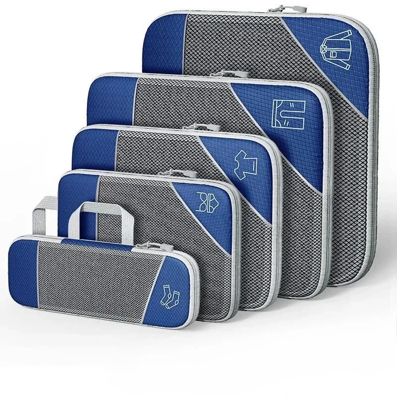 5-Piece Mesh Compression Packing Cubes – Lightweight Travel Organizer Set for Suitcases
