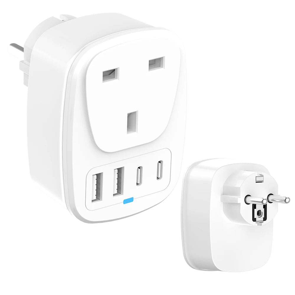 All-in-One Travel Adapter EU/UK/US/AU with 2 USB + 2 Type-C Ports