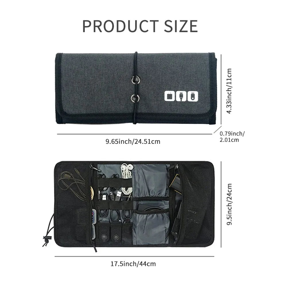 Travel Electronics Organizer Bag with Roll-Up Cable Pouch