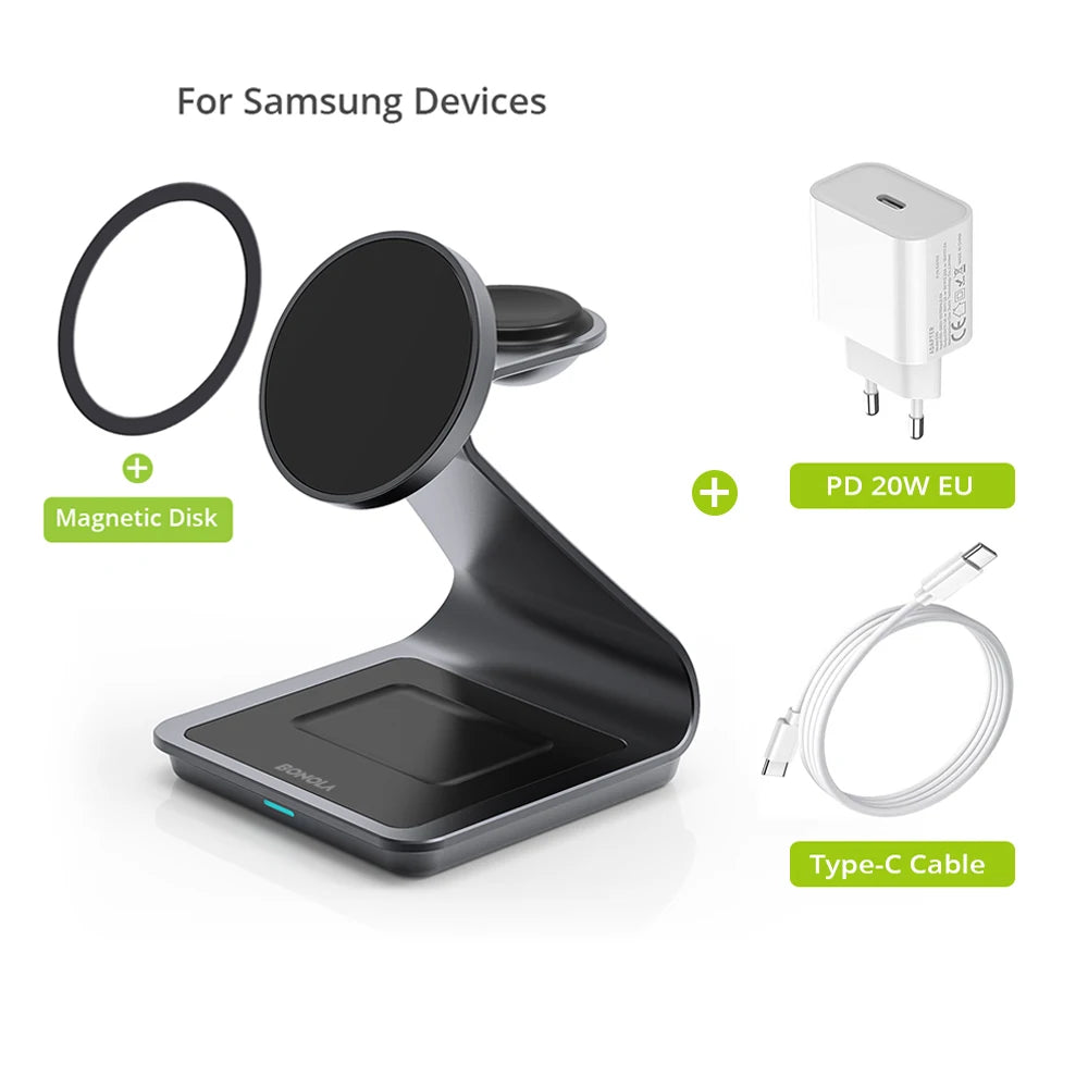 Magnetic 3-in-1 Wireless Charging Station for Samsung