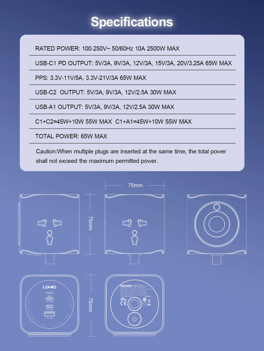 LDNIO Universal Travel Adapter EU/KR to UK/US/AU Plug Converter