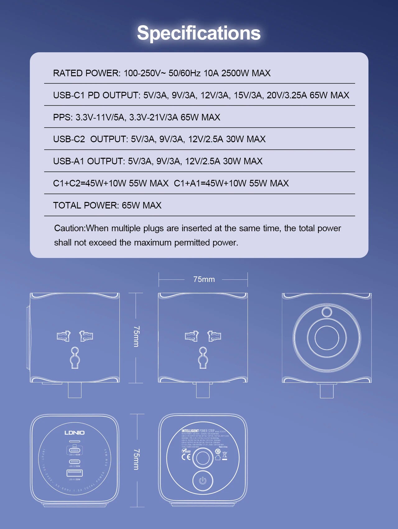 LDNIO Universal Travel Adapter EU/KR to UK/US/AU Plug Converter