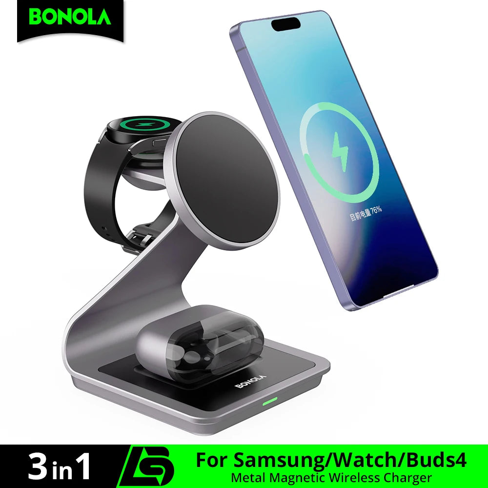 Magnetic 3-in-1 Wireless Charging Station for Samsung