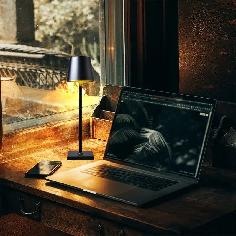 IP54 Waterproof Cordless Table Lamp – Touch Dimming, USB Rechargeable, Hotel Style