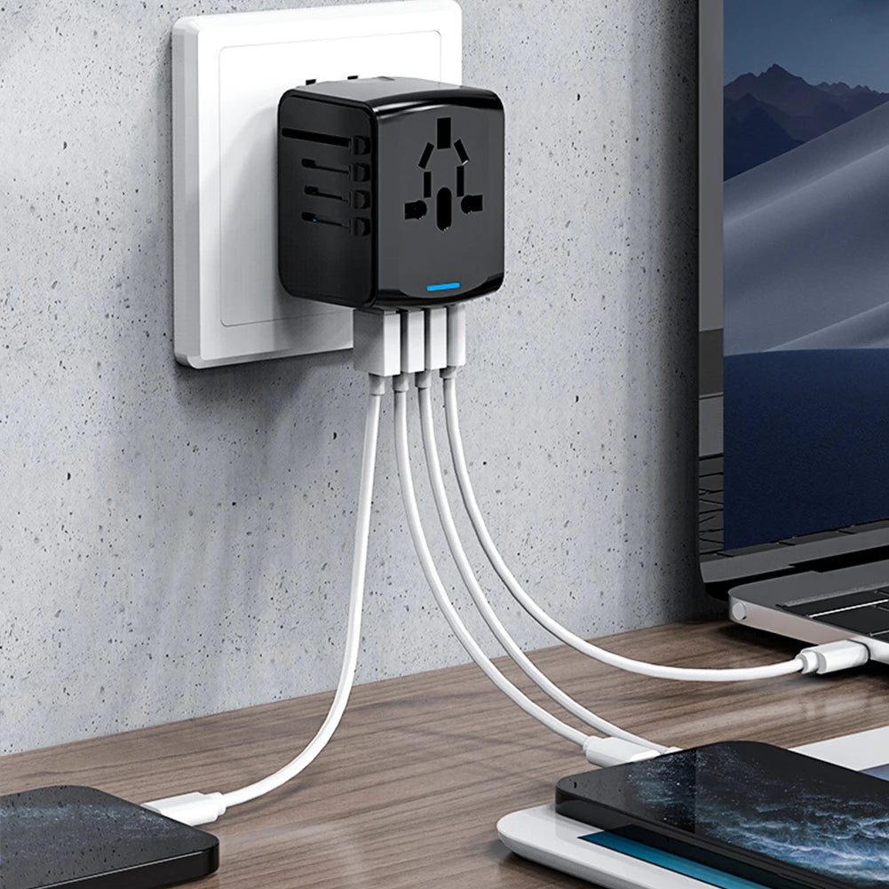 Universal Travel Adapter – 4-Port USB & USB-C | 160+ Countries