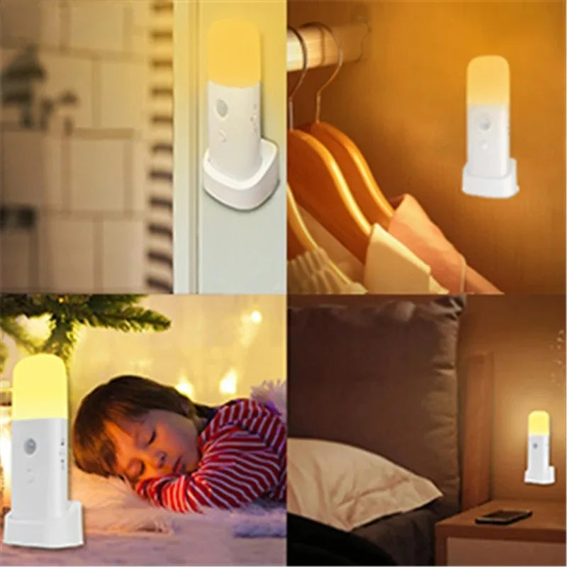 Motion Sensor Night Light Indoor USB Rechargeable Dimmable LED Light Portable Motion Activated Night Lamp for Kids Room Bedroom