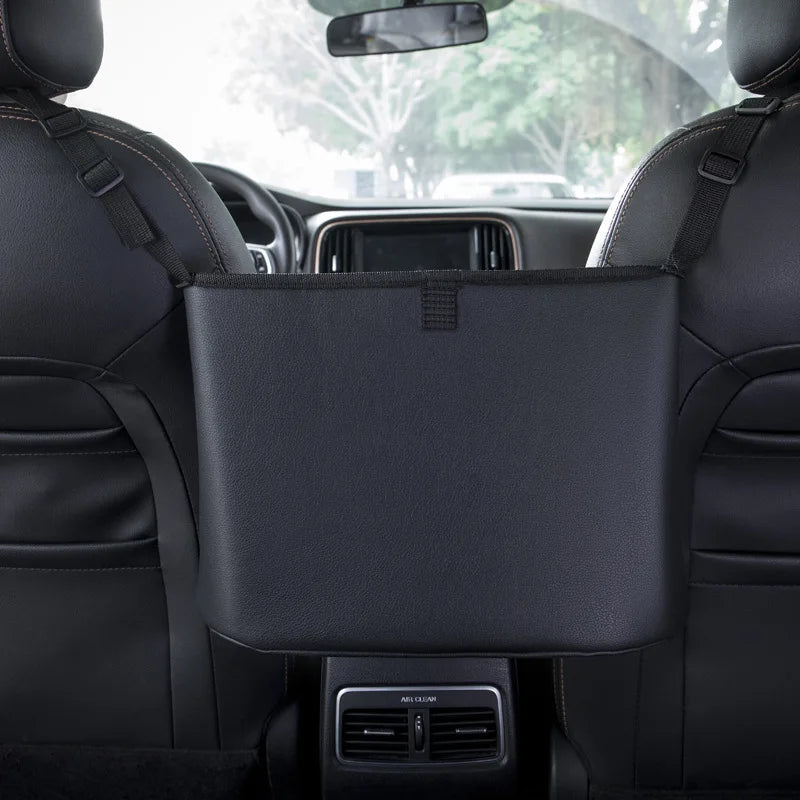 PU Leather Car Console Organizer – Seat Gap Filler & Handbag Holder for Front Seats
