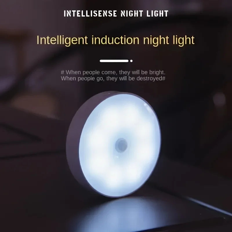 Round Motion Sensor LED Puck Light – USB Rechargeable, Warm/Cool White