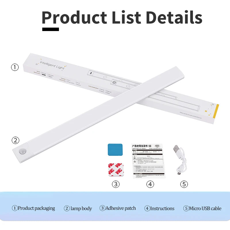 Slim Magnetic LED Strip Light – Motion Sensor, USB Rechargeable, 3-Color