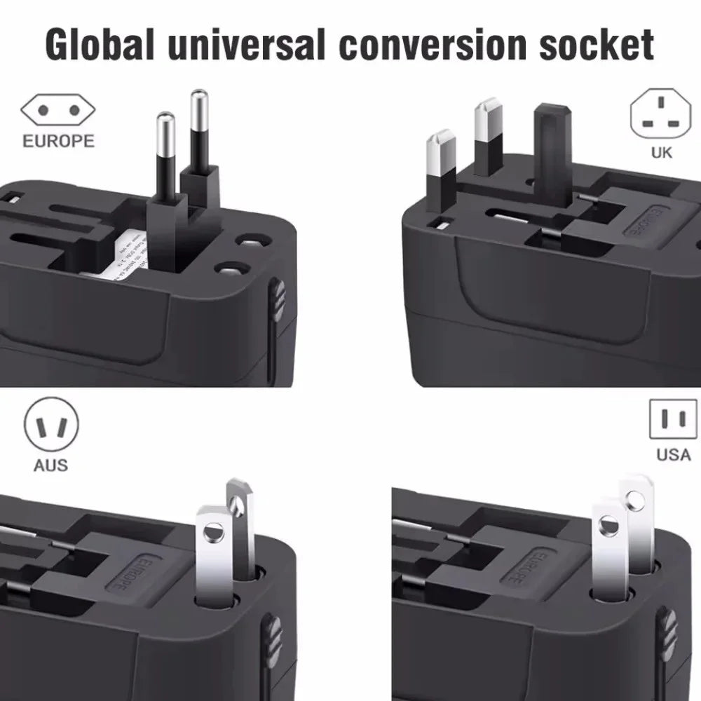 Universal Travel Adapter with Dual USB Ports – UK/US/AU to EU Plug Converter