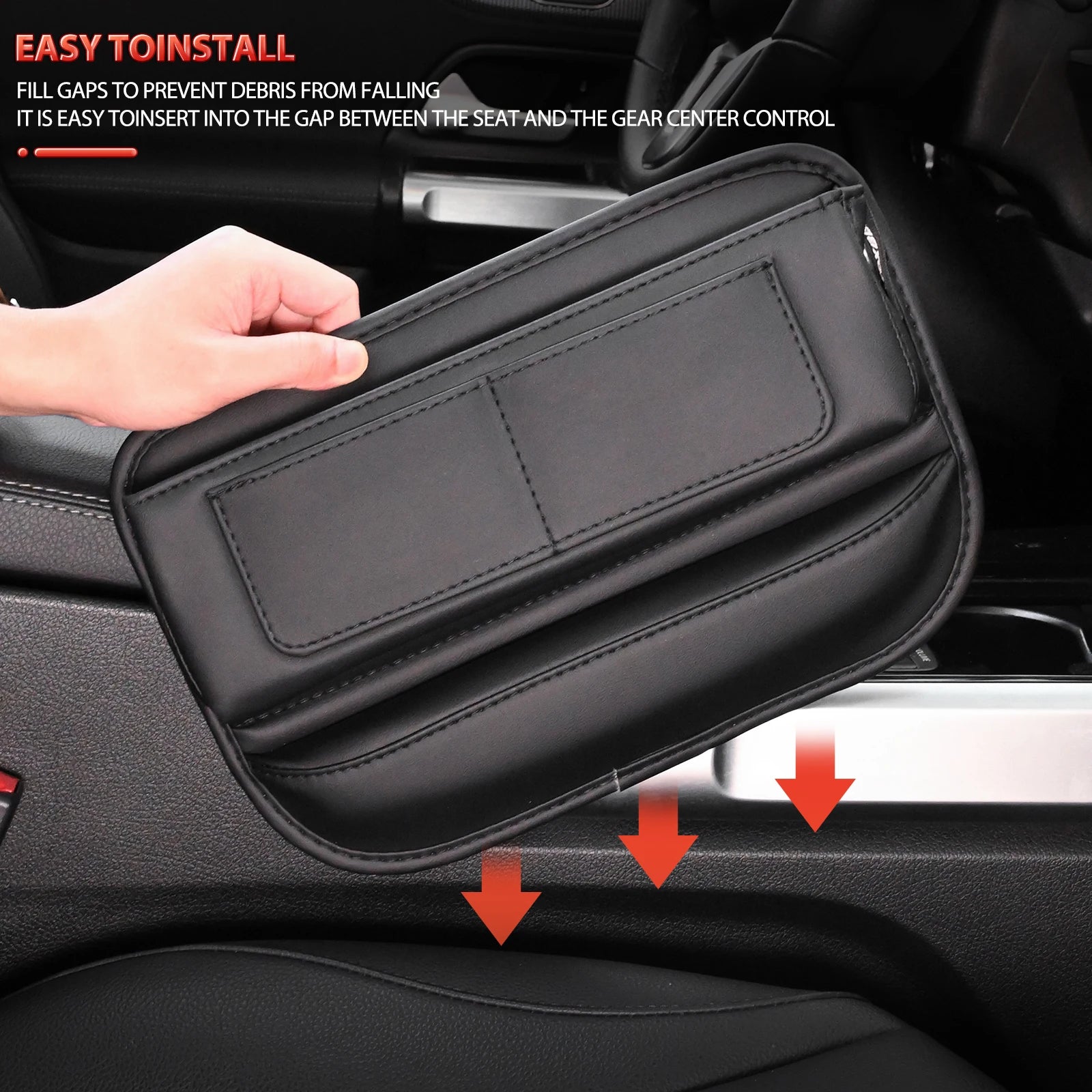 Car Seat Gap Filler Organizer | PU Leather | Dual USB Holes | Console Side Pocket