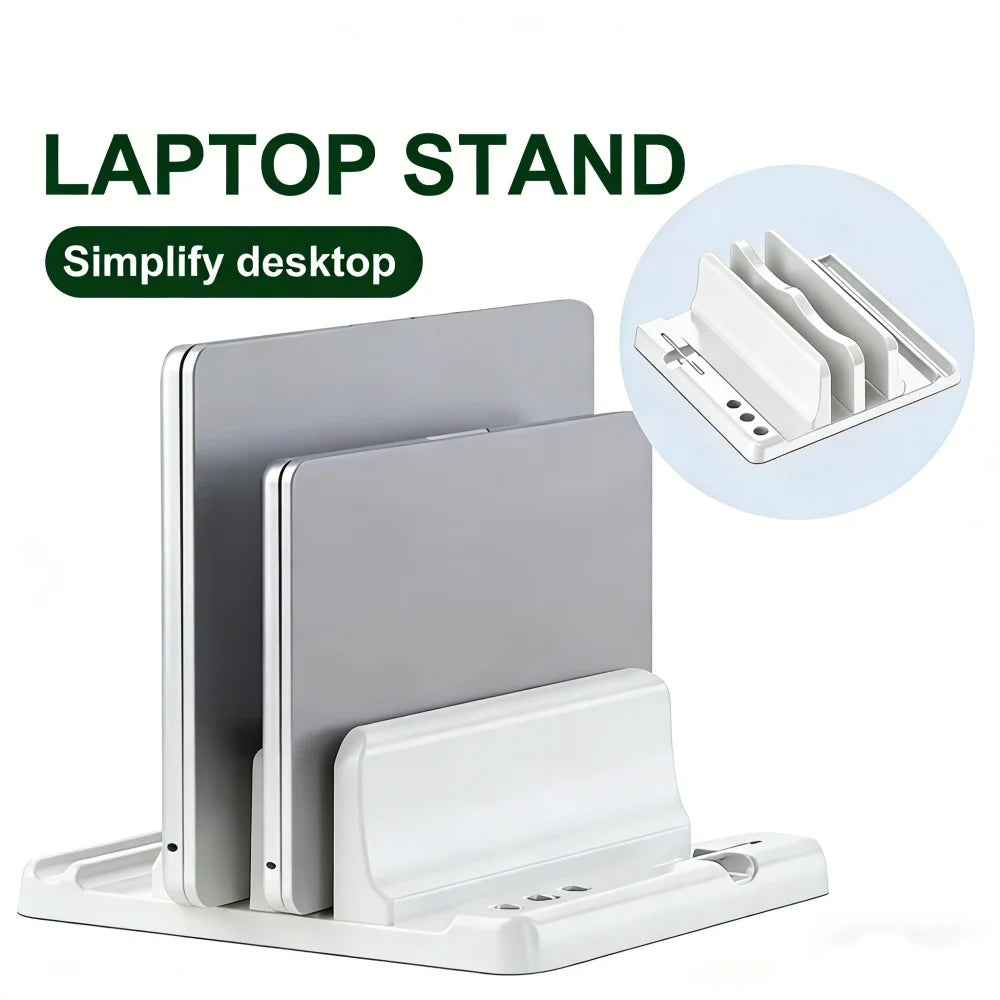 Adjustable Vertical Laptop Stand with Scalable Width for Desk Organization