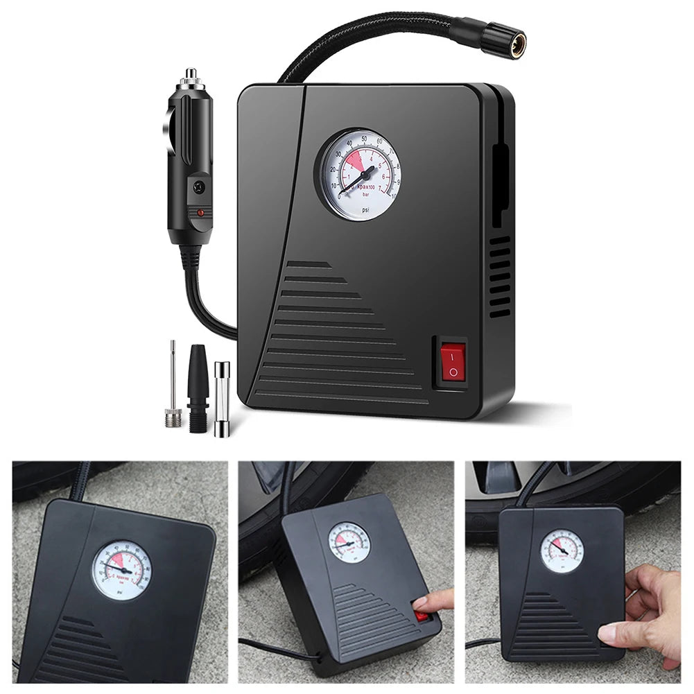 12V Portable Tire Inflator with LED Flashlight – 100 PSI Air Pump for Cars, Bikes & Sports