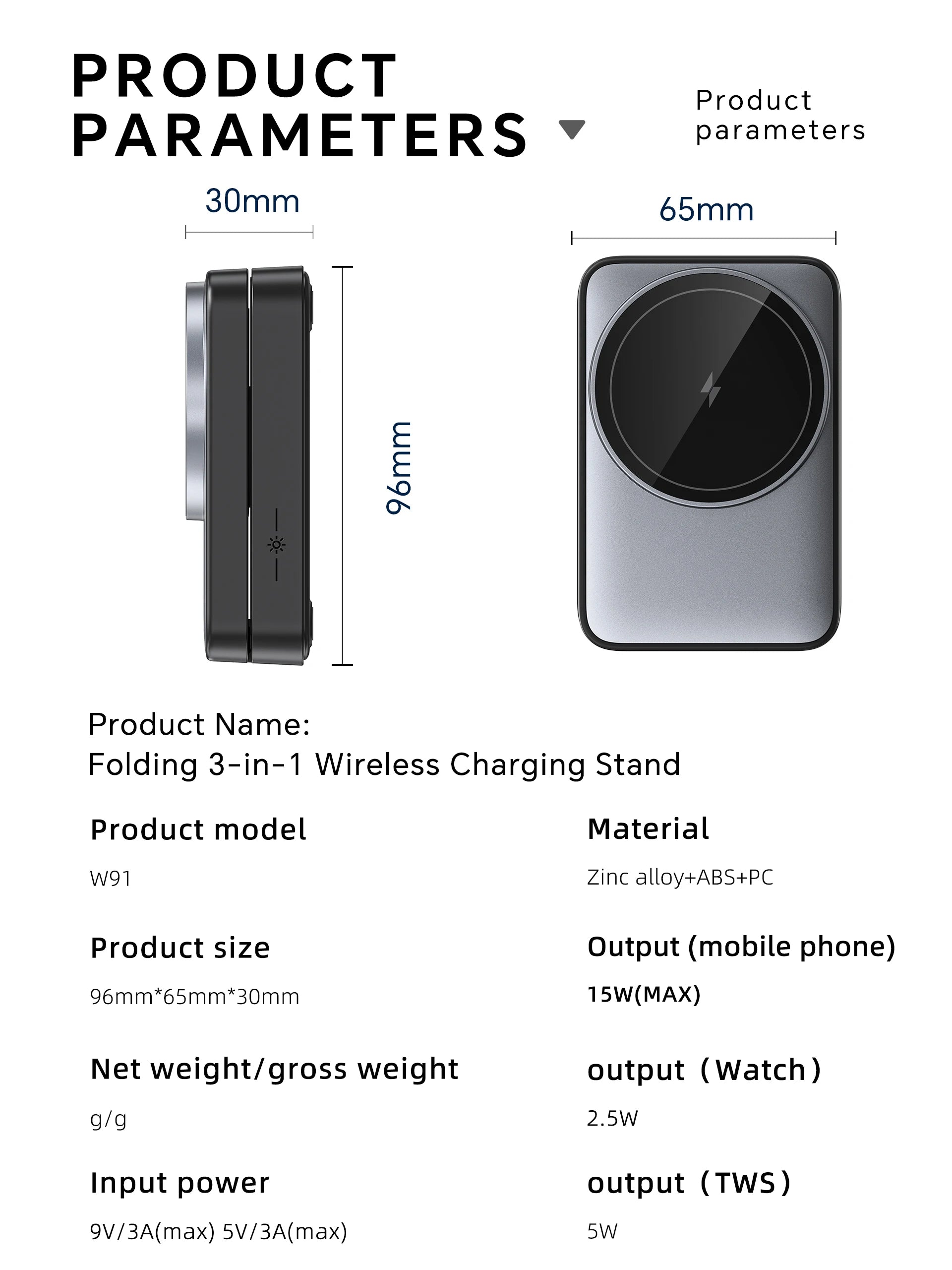 Foldable 3-in-1 Travel Wireless Charging Stand for iPhone & Apple Watch