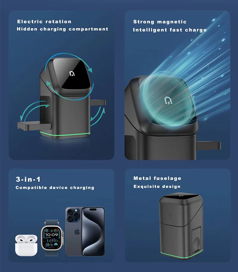 Qi2 3-in-1 Magnetic Wireless Charger with Auto-Rotation