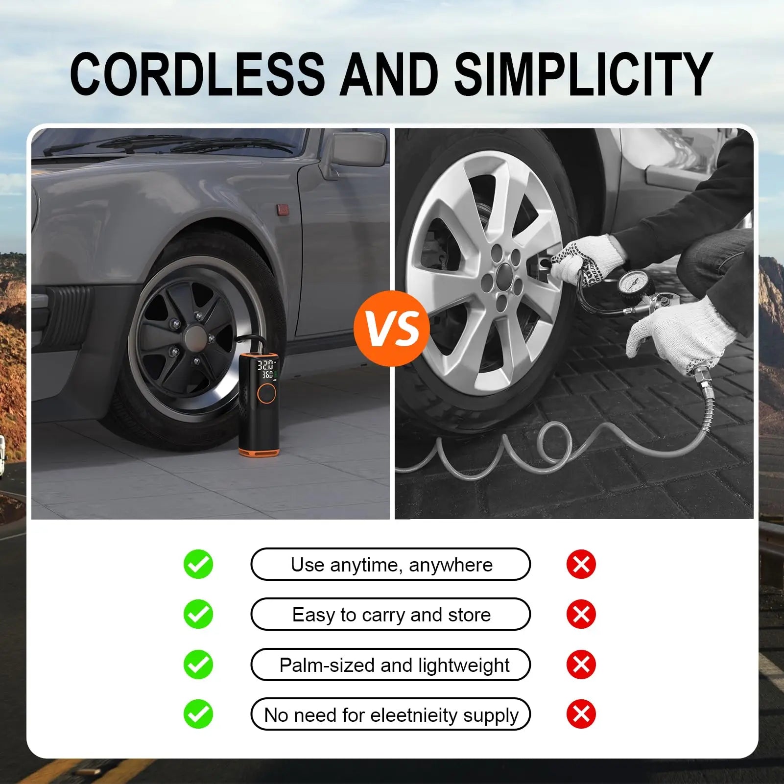 160 PSI Smart Tire Inflator – 6000mAh Battery, Dual Screen & 5-Mode Air Compressor