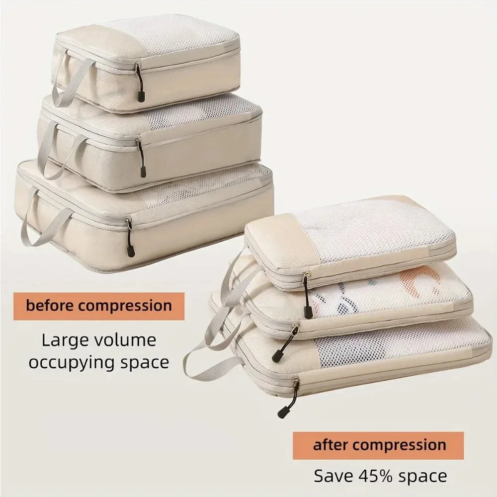 3-Piece Travel Compression Packing Cubes – Carry-On Luggage Organizer Set