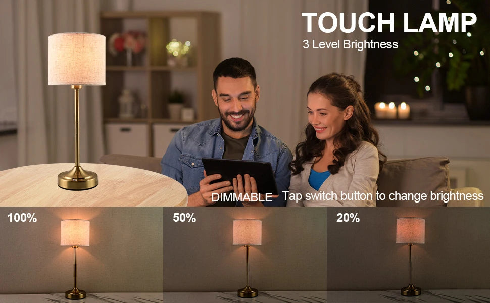 Cordless Rechargeable Table Lamp – 3-Level Dimmable, Fabric Shade, Touch Switch