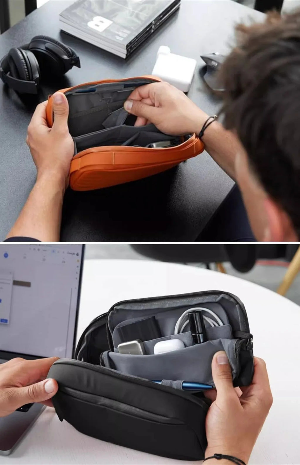 2-in-1 Tech Organizer Pouch – Detachable Double-Layer Cable & Electronics Storage Bag