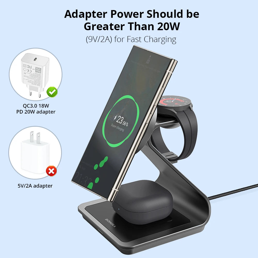 Magnetic 3-in-1 Wireless Charging Station for Samsung