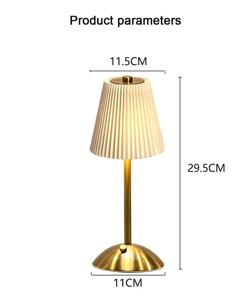 Small Pleated Fabric Shade Cordless Table Lamp – Touch Control, USB Rechargeable