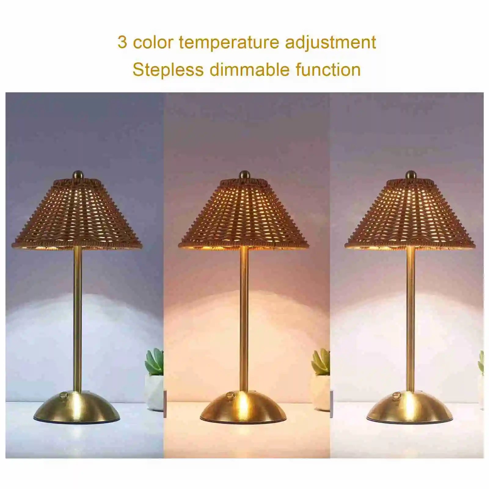 Cordless Boho Rattan Table Lamp – Dimmable LED, USB-C Rechargeable, Home & Restaurant