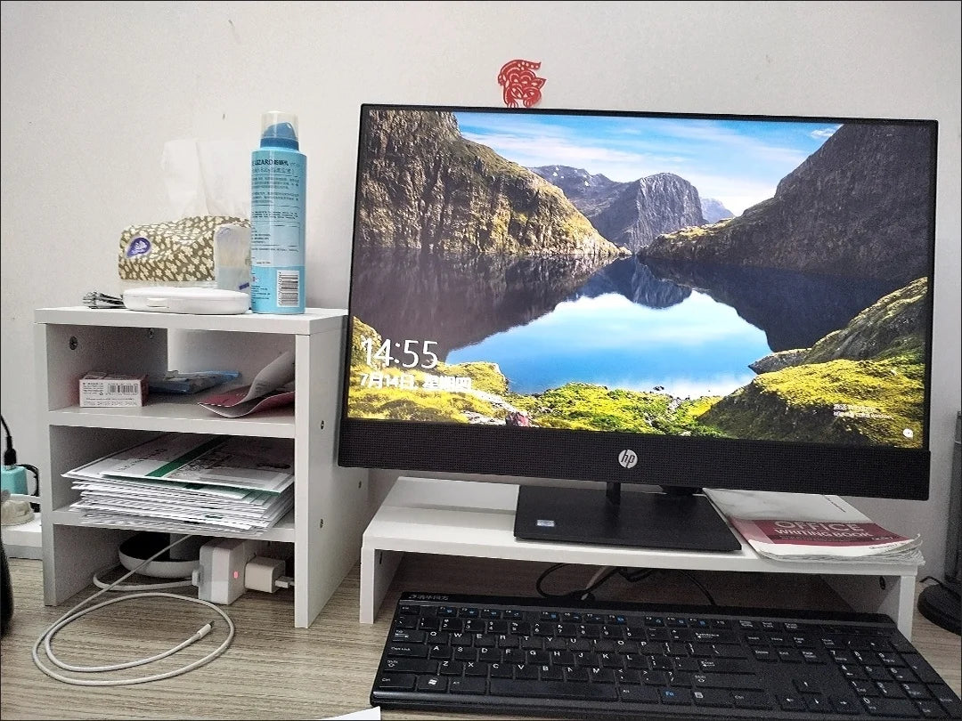 Ergonomic Monitor Riser Stand with Keyboard Storage & Desk Organizer