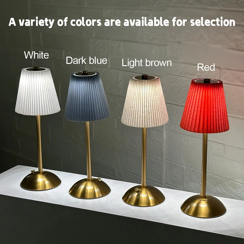 Small Pleated Fabric Shade Cordless Table Lamp – Touch Control, USB Rechargeable