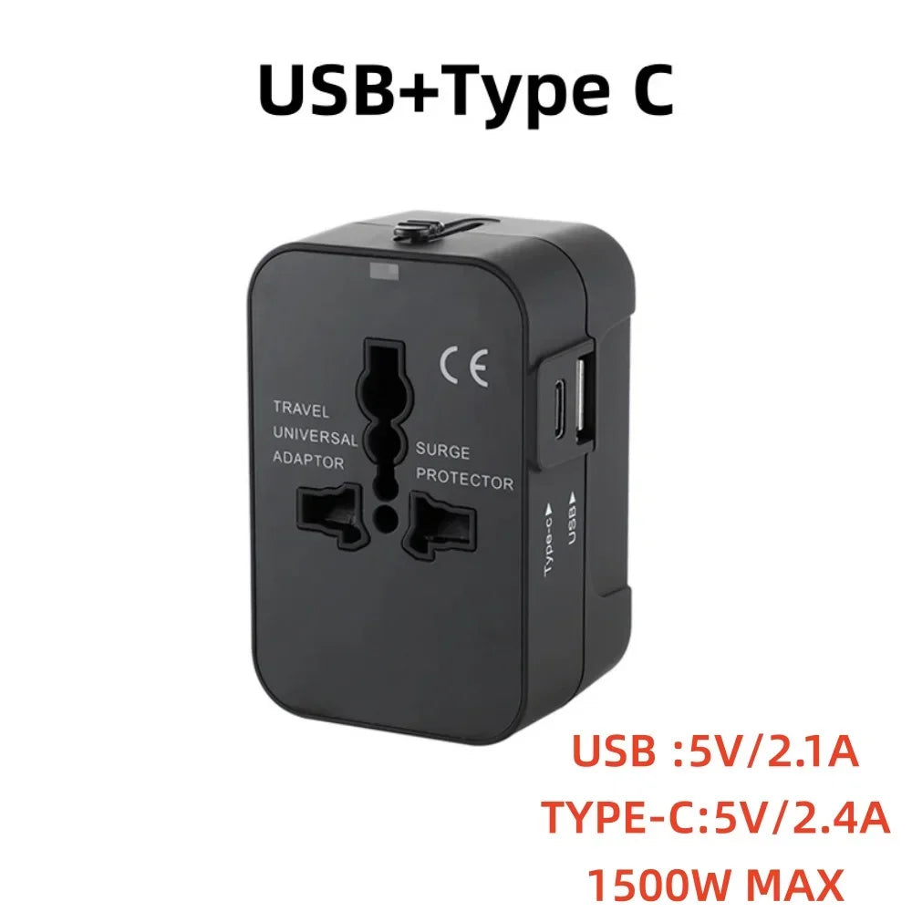 Universal Travel AC Power Adapter with Dual USB Ports – EU/US/UK/AU