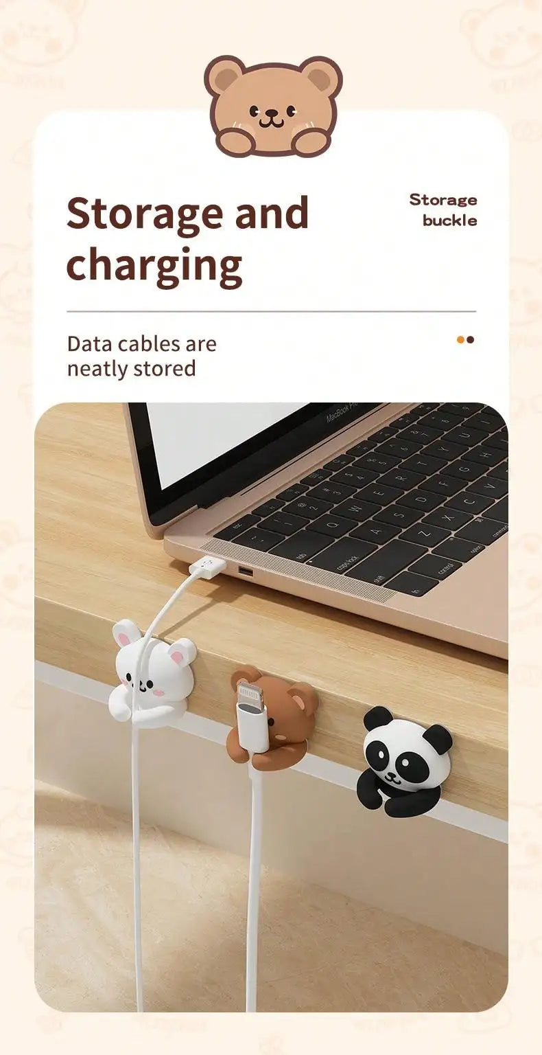 Cute Self-Adhesive Desktop Cable Winder Clips & Cord Holder