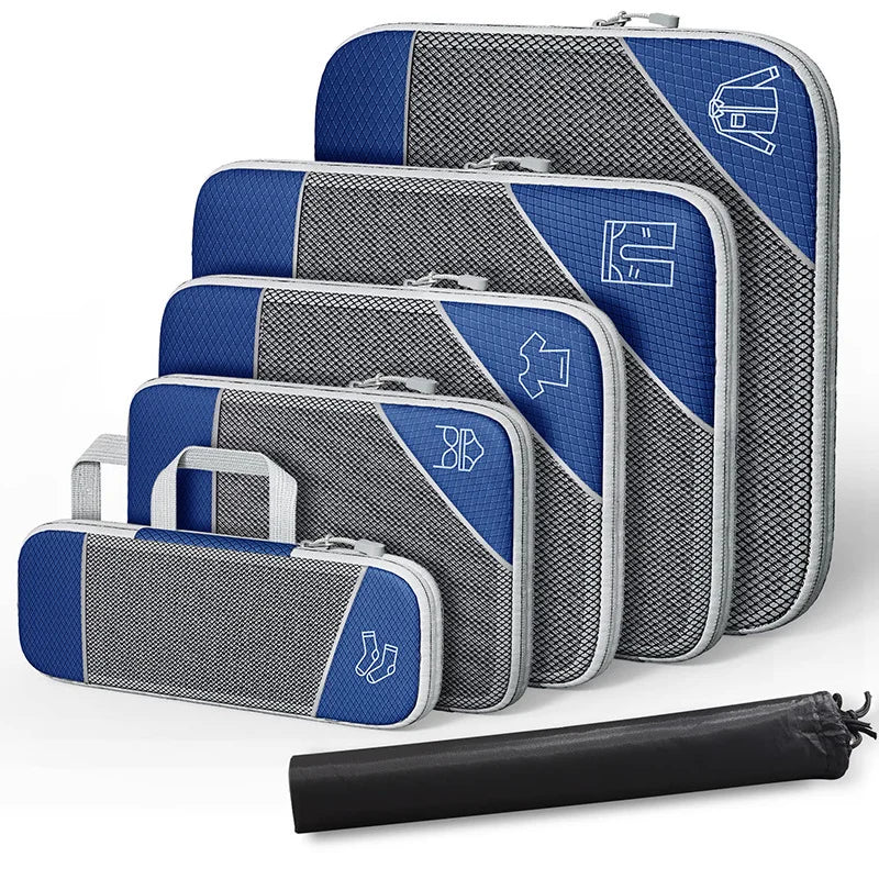 Mesh Compression Packing Cube Set – Expandable Travel Luggage Organizers for Trips
