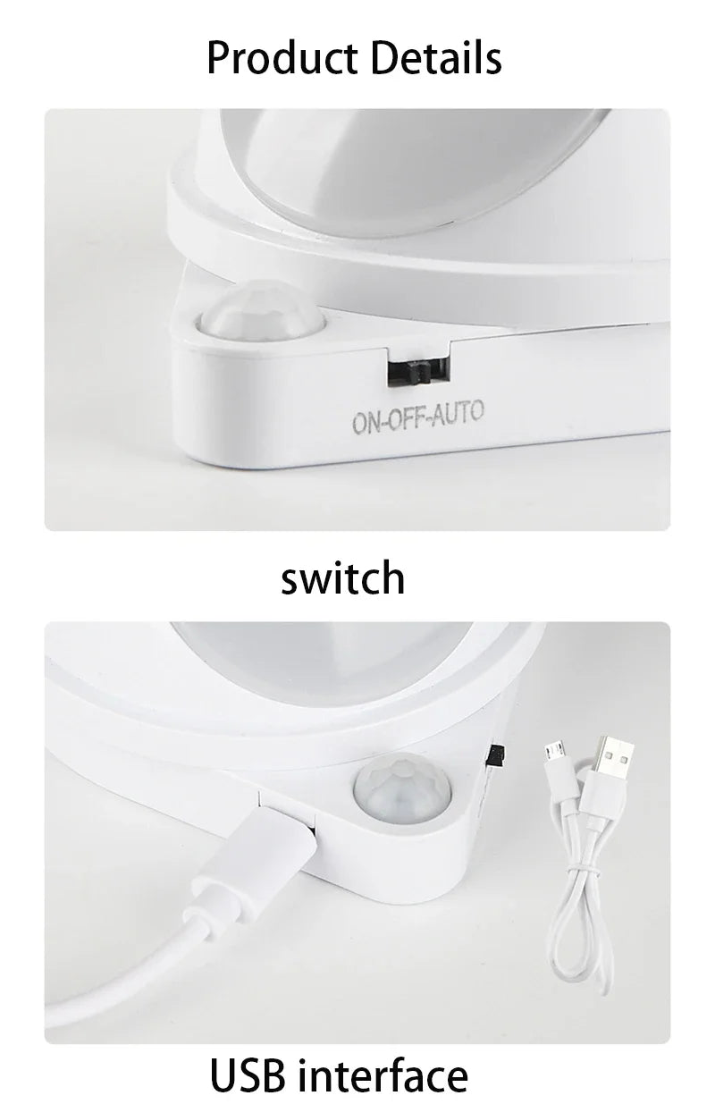 360° Motion Sensor LED Night Light – Touch Dimming, USB Rechargeable
