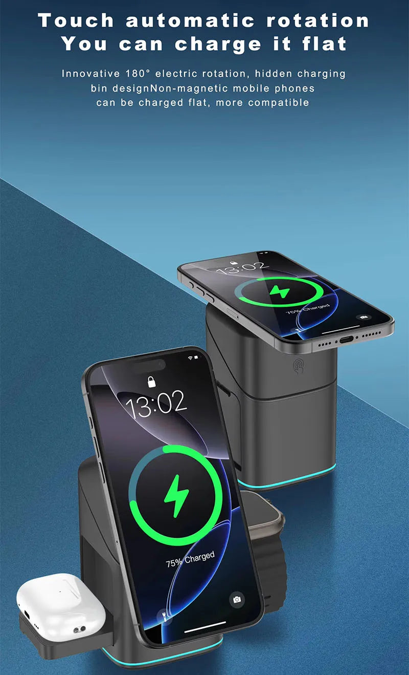 Qi2 3-in-1 Magnetic Wireless Charger with Auto-Rotation