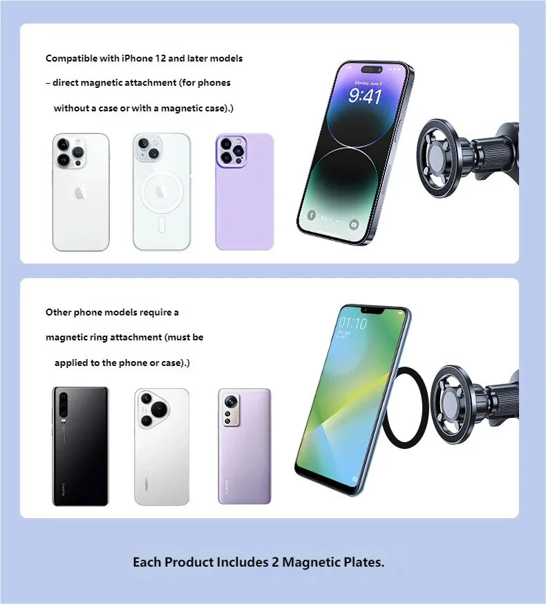 Upgraded Magnetic Car Phone Holder – 17 N52 Magnets, Air Vent Mount, 360° Universal